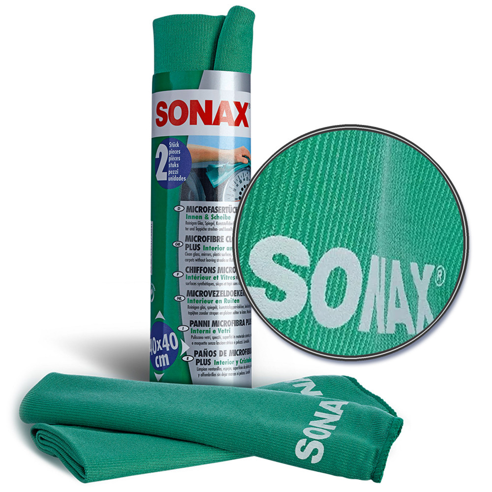 Набір серветок для скла, дзеркал, пластика з мікрофібри 40х40 см 2 шт SONAX Microfibre Cloth Plus (416541)