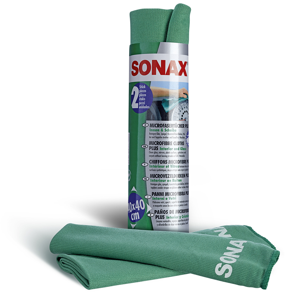 Набір серветок для скла, дзеркал, пластика з мікрофібри 40х40 см 2 шт SONAX Microfibre Cloth Plus (416541)