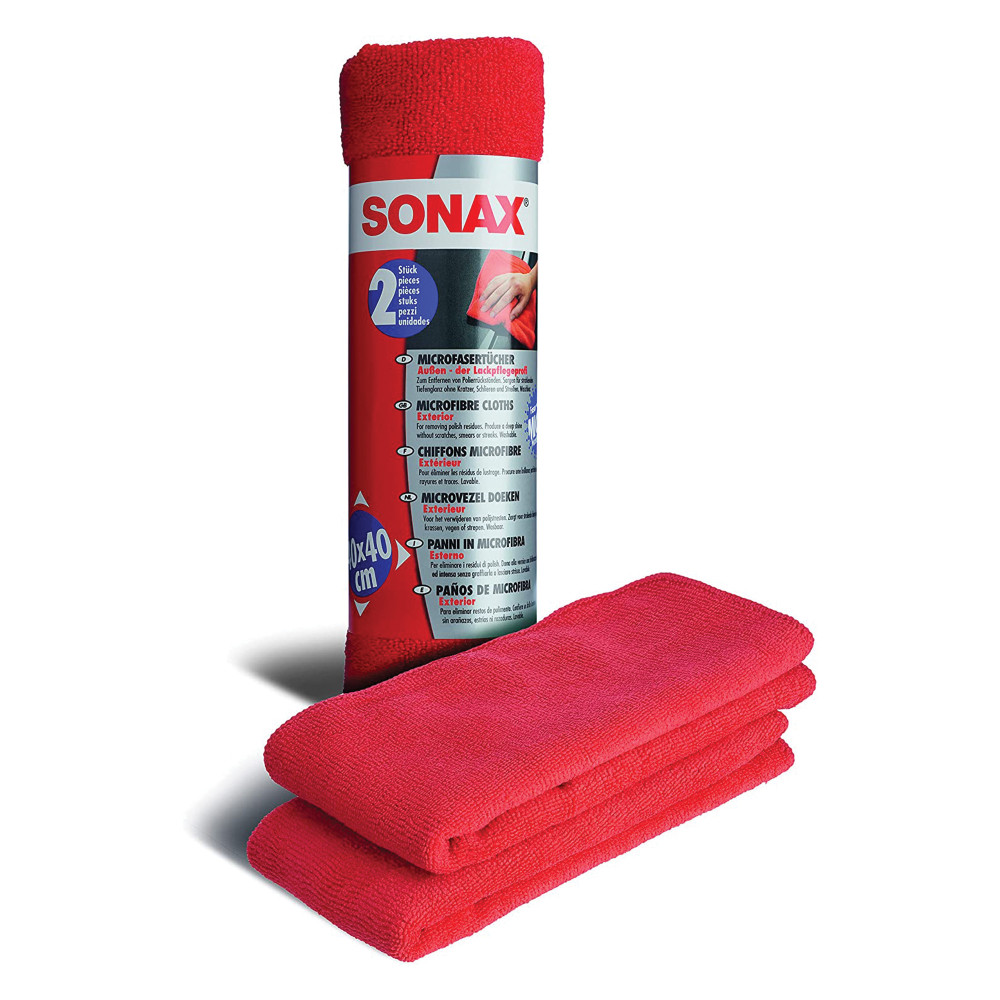 Набір серветок з мікрофібри для кузова червона 2 шт 40х40 см SONAX Microfibre Cloths Outside (416241)
