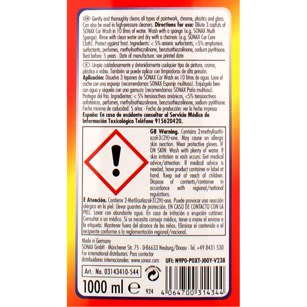 Шампунь для мийки автомобіля 1 л SONAX Car Wash Shampoo (314341)