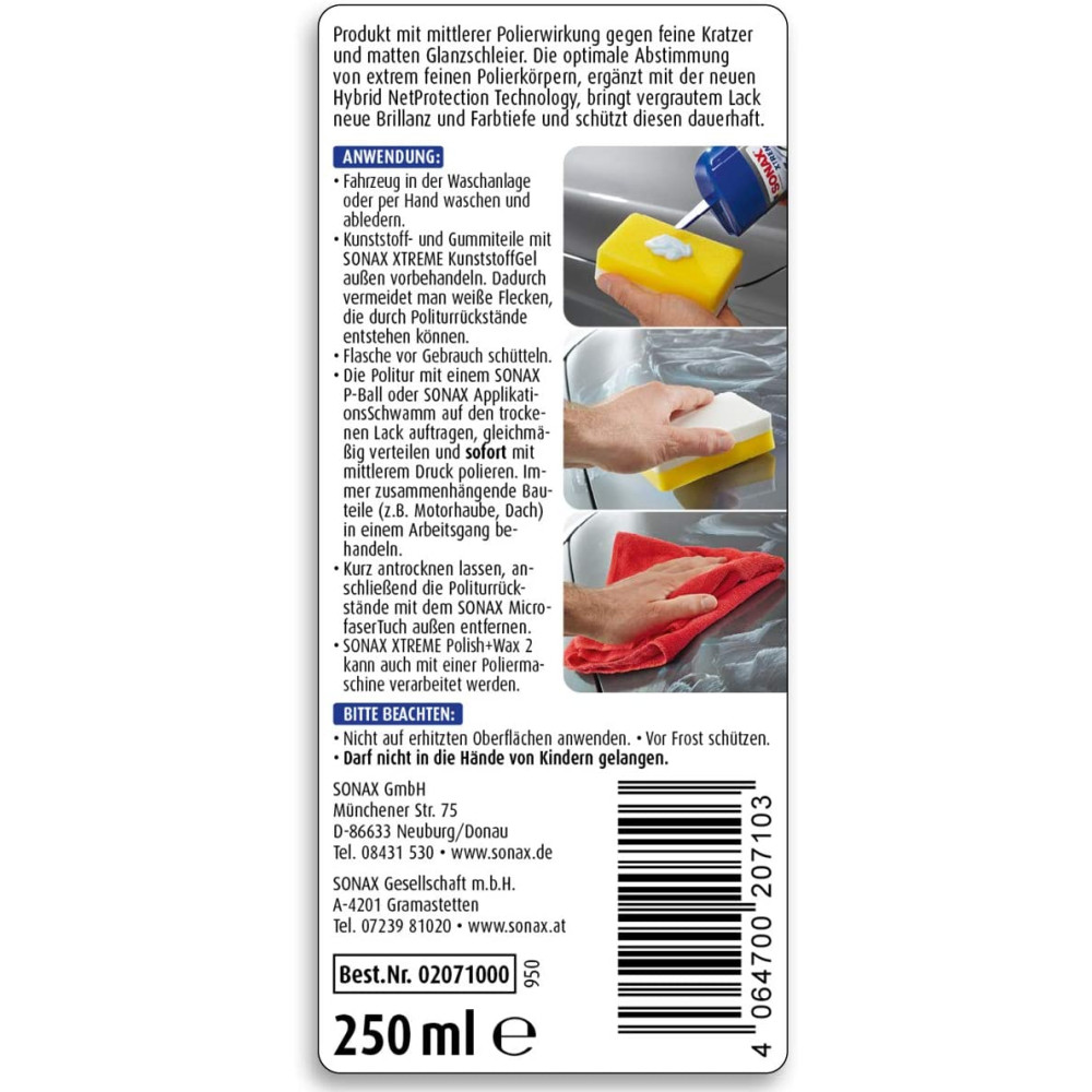 Поліроль з воском # 2 250 мл SONAX XTREME Polish + Wax 2 Hybrid NPT (207100)