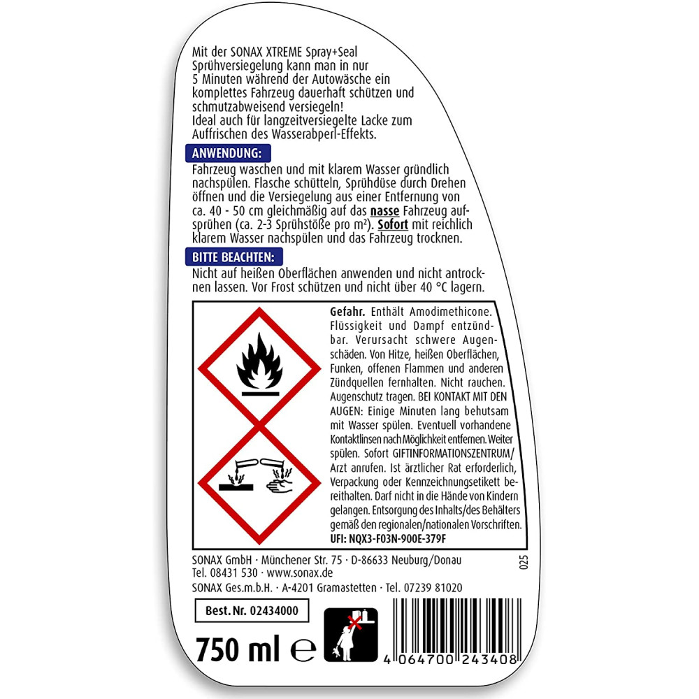 Водовідштовхувальне захисне покриття для кузова 750 мл SONAX XTREME Spray + Seal (243400)