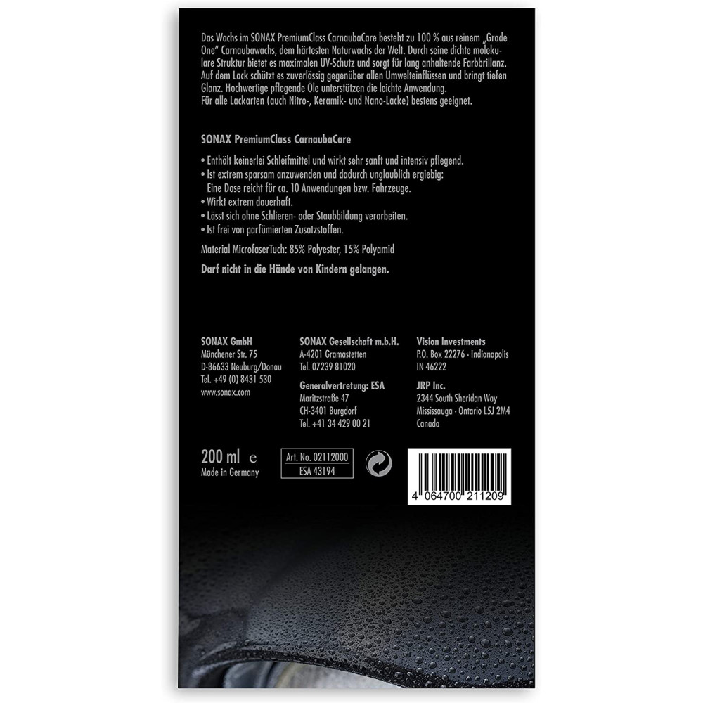 Набір для догляду за поверхнею автомобіля 200 мл SONAX PREMIUM CLASS Carnauba Care (211200)
