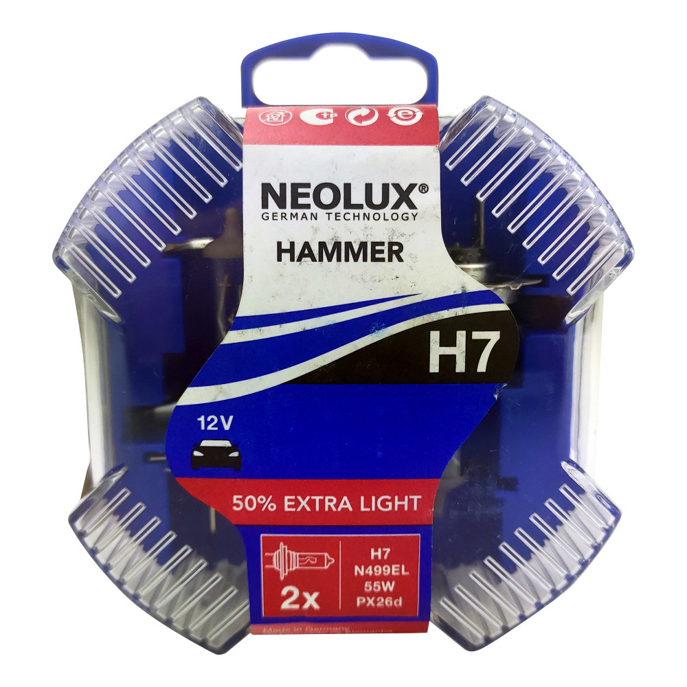 Лампа автомобільна галогенна  NEOLUX HAMMER H7 Extra Light +50% N499EL 2 шт (765819)