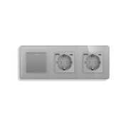 Перехресний вимикач з двома розетками з USB A+C 20Вт, із заземленням, захисні шторки, ELIOS сірий скло