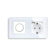 Роторний димер з розеткою та кришкою IP44 ELIOS 16А 230В, із заземленням, шторки, білий, скло