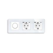 Роторний димер ELIOS з двома розетками з USB A+C 20Вт, білий, скло, 16A 230V, із заземленням, шторки