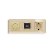 Роторний димер ELIOS з терморегулятором і розеткою з USB A+C 20Вт, золотий, скло, 16A 230V, заземлення, шторки