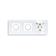 Роторний димер ELIOS 2 клавіші (1-1) з розеткою з USB A+C 20Вт, 16A 230V, заземлення, білий скло