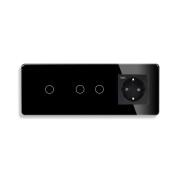 Прохідний сенсорний вимикач 3 сенсори (1-2) з розеткою з USB A+C 20Вт, заземлення, шторки, ELIOS чорний скло