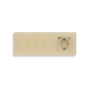 Сенсорний вимикач 4 сенсори (2-2) з розеткою з USB A+C 20Вт, із заземленням, шторки, ELIOS золото скло