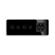 Сенсорний вимикач 4 сенсори (2-2) з розеткою з USB A+C 20Вт, із заземленням, шторки, ELIOS чорний скло
