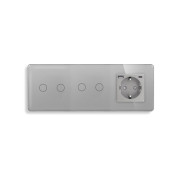 Прохідний сенсорний вимикач 4 сенсори (2-2) з розеткою з USB A+C 20Вт, заземлення, шторки, ELIOS сірий скло
