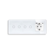 Прохідний сенсорний вимикач 4 сенсори (2-2) з розеткою з USB A+C 20Вт, заземлення, шторки, ELIOS білий скло