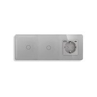 Сенсорний вимикач 2 сенсори (1-1) з розеткою з USB A+C 20Вт, із заземленням, шторки, ELIOS сірий скло