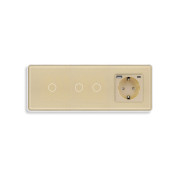 Сенсорний вимикач 3 сенсори (1-2) з розеткою з USB A+C 20Вт, із заземленням, шторки, ELIOS золото скло