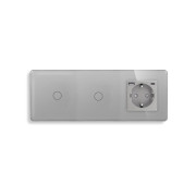 Прохідний сенсорний вимикач 2 сенсори (1-1) з розеткою з USB A+C 20Вт, заземлення, шторки, ELIOS сірий скло