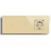 Прохідний сенсорний вимикач 2 сенсори (1-1) з розеткою з USB A+C 20Вт, заземлення, шторки, LUXION золото скло