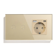 Сенсорний подвійний вимикач LUXION з USB A+C 20Вт золотий 16 А 230 В із заземленням шторки скло
