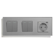 Вимикач універсальний 4-клавішний (2-2) з розеткою з USB A+C 20Вт, заземлення, LUXION 16А 230 В, сірий скло