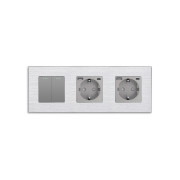 Вимикач універсальний 2-клавішний з двома розетками з USB A+C 20Вт, заземлення, WALLPAD сірий алюміній