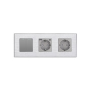 Вимикач універсальний 2-клавішний з розеткою та розеткою з USB A+C 20Вт, заземлення, WALLPAD сірий алюміній