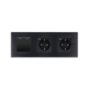 Перехресний 2-клавішний вимикач з двома розетками з USB A+C 20Вт, заземлення, WALLPAD чорний алюміній