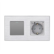 Перехресний вимикач з розеткою кришка IP44 WALLPAD сірий алюміній, 16А 230В, із заземленням, захисні шторки