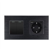 Двоклавішний перехресний вимикач WALLPAD з розеткою та USB A+C 20Вт, чорний, алюміній, заземлення