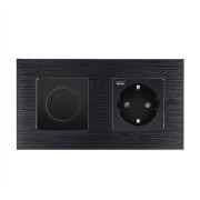 Роторний димер з розеткою USB A+C 20Вт WALLPAD 16А 230В, із заземленням, шторки, чорний, алюміній