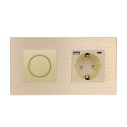 Роторний димер з розеткою USB A+C 20Вт WALLPAD 16А 230В, із заземленням, шторки, золото, алюміній