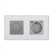 Роторний димер з розеткою USB A+C 20Вт WALLPAD 16А 230В, із заземленням, шторки, сірий, алюміній
