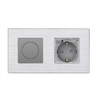 Роторний димер з розеткою та кришкою IP44 WALLPAD 16А 230В, із заземленням, шторки, сірий, алюміній