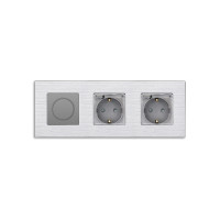 Роторний димер WALLPAD з двома розетками IP44, сірий, алюміній, 16A 230V, із заземленням, шторки