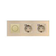 Роторний димер WALLPAD з двома розетками IP44, золотий, алюміній, 16A 230V, із заземленням, шторки