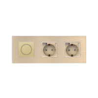 Роторний димер WALLPAD з двома розетками IP44, золотий, алюміній, 16A 230V, із заземленням, шторки