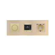 Роторний димер WALLPAD з терморегулятором і розеткою з USB A+C 20Вт, золотий, алюміній, 16A 230V, заземлення