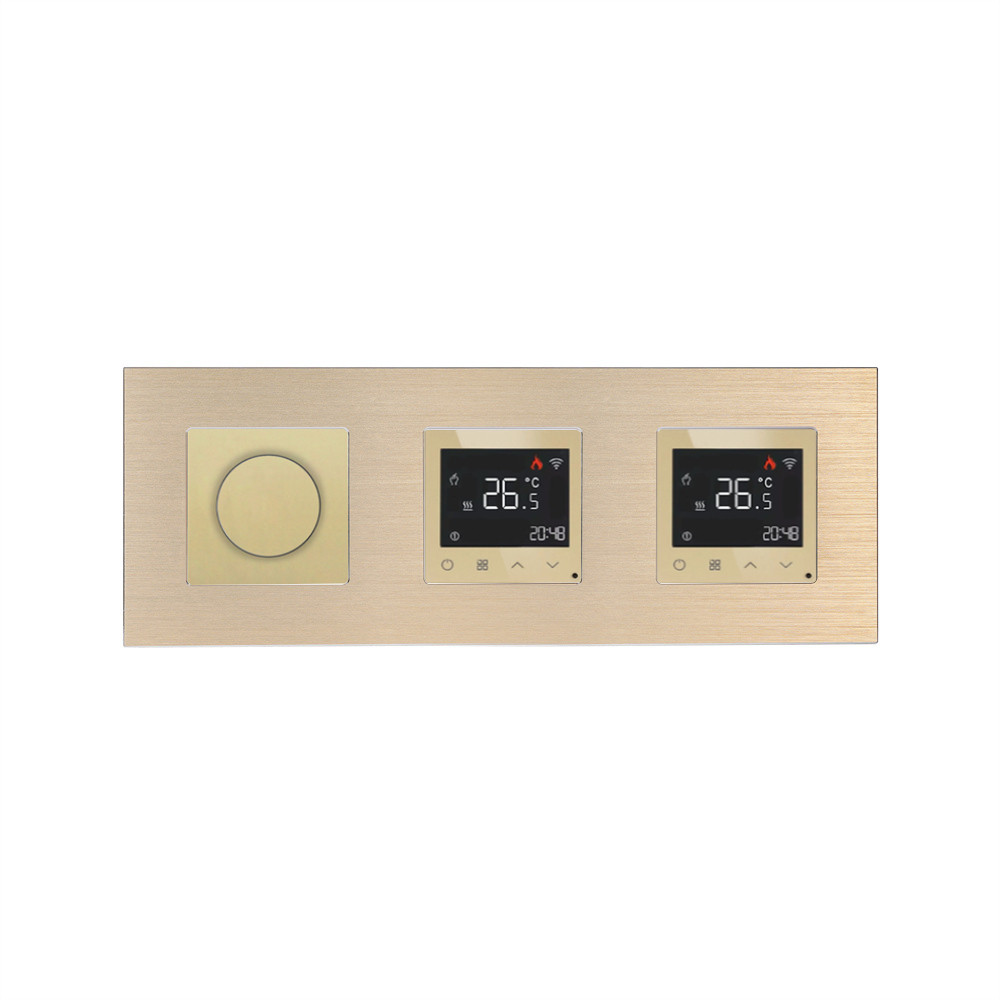 Роторний димер WALLPAD з двома терморегуляторами, золотий, алюміній, 16A 230V