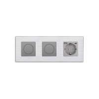 Роторний димер WALLPAD 2 клавіші (1-1) з розеткою з USB A+C 20Вт, 16A 230V, заземлення, сірий алюміній