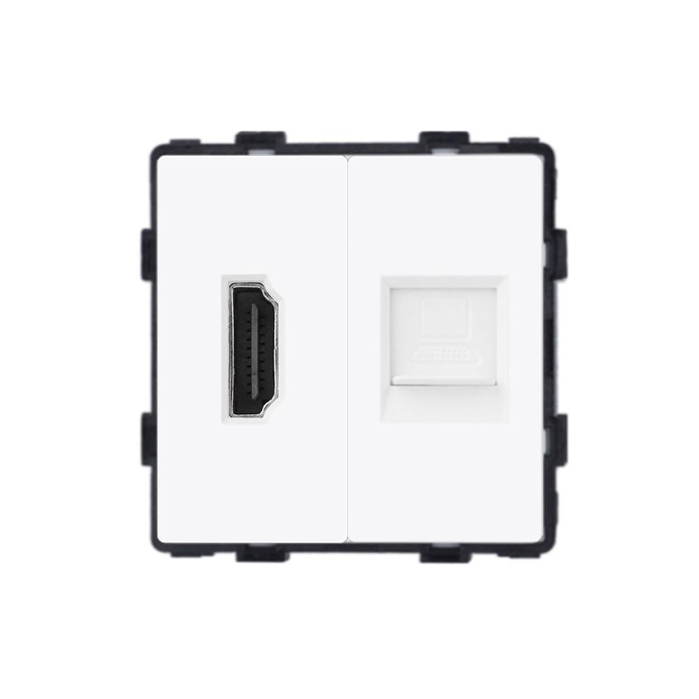 Розетка HDMI комп’ютерна RJ-45 ELIOS, біла скляна рамка, настінна дизайнерська, для ТВ і мультимедіа