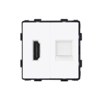 Розетка HDMI комп’ютерна RJ-45 ELIOS, біла скляна рамка, настінна дизайнерська, для ТВ і мультимедіа