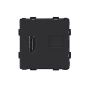 Розетка HDMI комп’ютерна RJ-45 ELIOS, чорна скляна рамка, настінна дизайнерська, для ТВ і мультимедіа