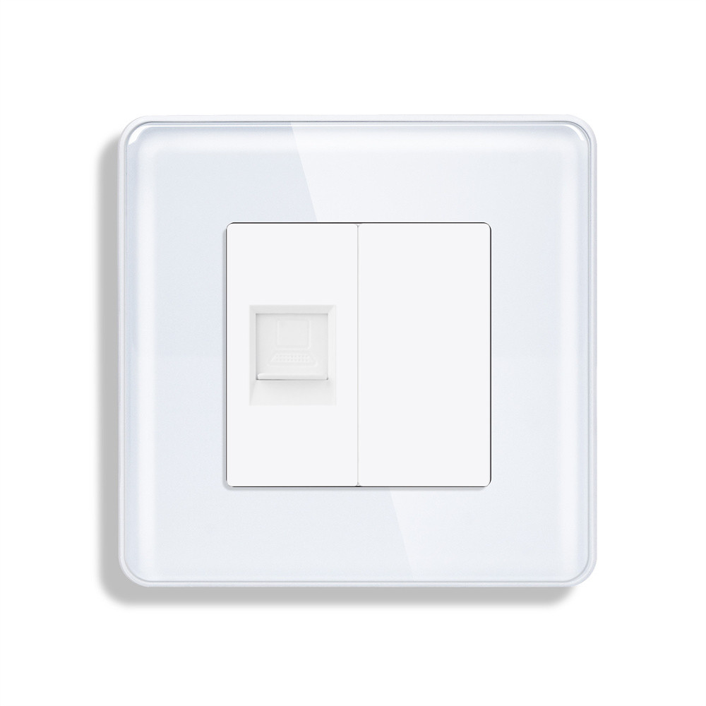 Комп’ютерна розетка RJ-45 ELIOS, біла скляна рамка, дизайнерська настінна