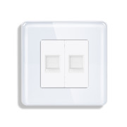 Розетка комп’ютерна подвійна RJ-45 ELIOS, біла, скляна рамка, дизайнерська настінна