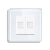 Розетка комп’ютерна подвійна RJ-45 ELIOS, біла, скляна рамка, дизайнерська настінна