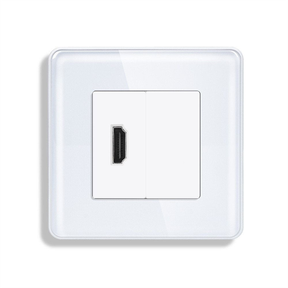 Розетка HDMI ELIOS, біла, скляна рамка, настінна для телевізора, дизайнерська