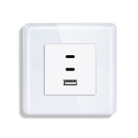 Розетка USB Type-C ELIOS з 65Вт, біла, настінна, дизайнерська, скляна рамка