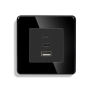 Розетка USB Type-C ELIOS з 65Вт, чорна, настінна, дизайнерська, скляна рамка