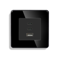 Розетка USB Type-C ELIOS з 65Вт, чорна, настінна, дизайнерська, скляна рамка