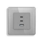 Розетка USB Type-C ELIOS з 65Вт, сіра, настінна, дизайнерська, скляна рамка